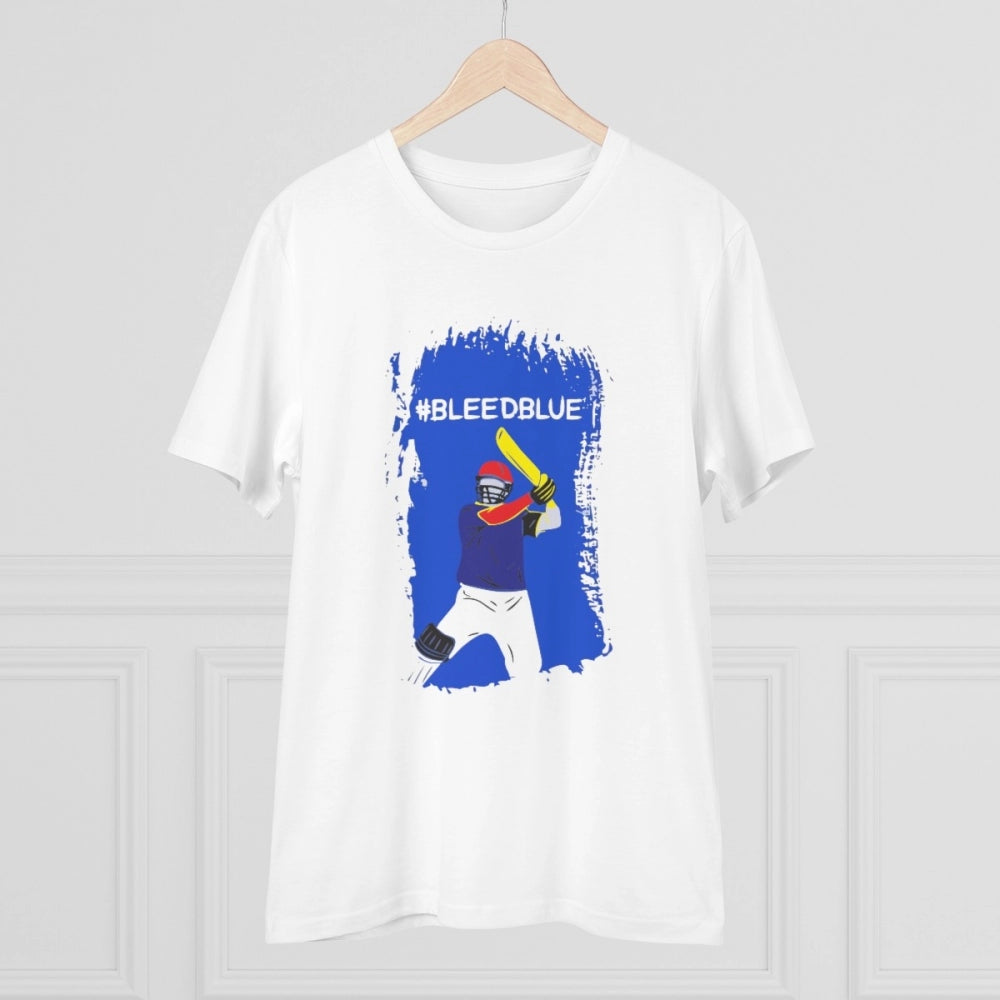 Amfyn Men's PC Cotton Cricket Design Printed T Shirt (Color: White, Thread Count: 180GSM)