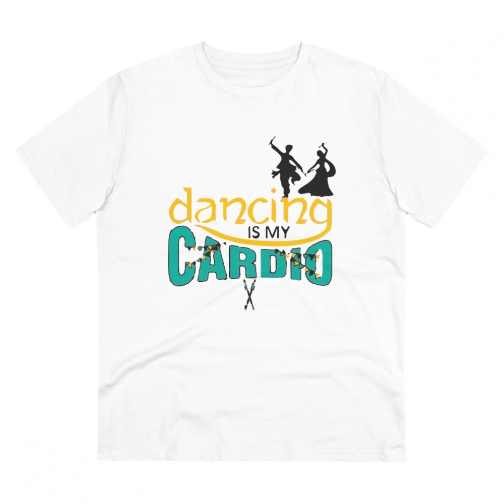 Amfyn Men's PC Cotton Dancing Is My Cardio Printed T Shirt (Color: White, Thread Count: 180GSM)