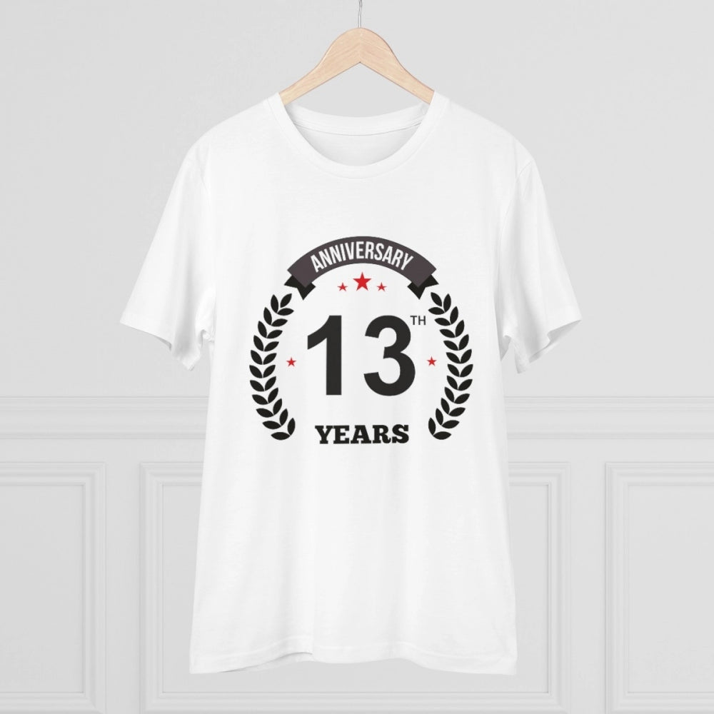 Amfyn Men's PC Cotton 13th Anniversary Printed T Shirt (Color: White, Thread Count: 180GSM)