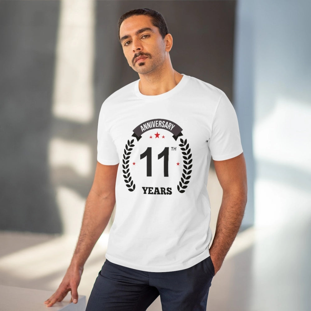 Amfyn Men's PC Cotton 11th Anniversary Printed T Shirt (Color: White, Thread Count: 180GSM)