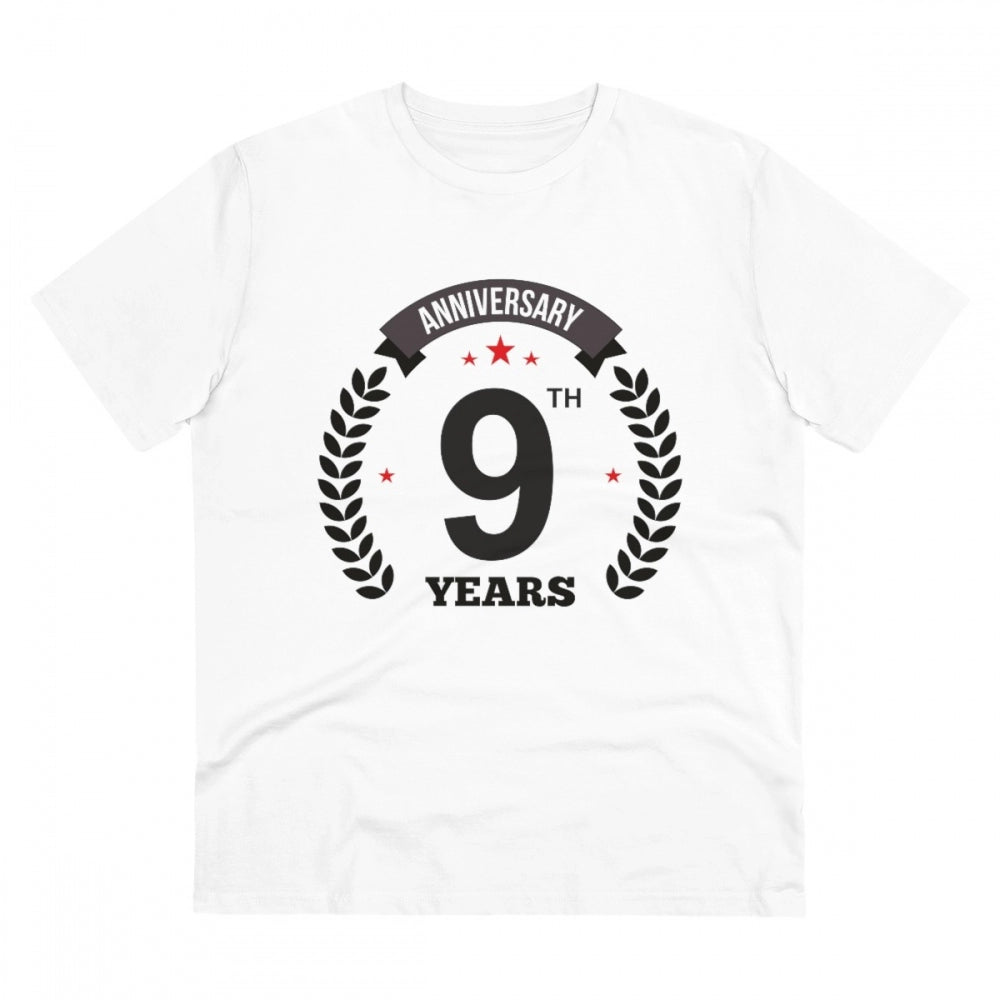 Amfyn Men's PC Cotton 9th Anniversary Printed T Shirt (Color: White, Thread Count: 180GSM)