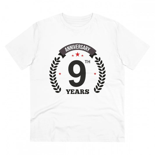 Amfyn Men's PC Cotton 9th Anniversary Printed T Shirt (Color: White, Thread Count: 180GSM)