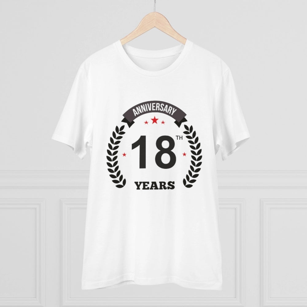 Amfyn Men's PC Cotton 18th Anniversary Printed T Shirt (Color: White, Thread Count: 180GSM)