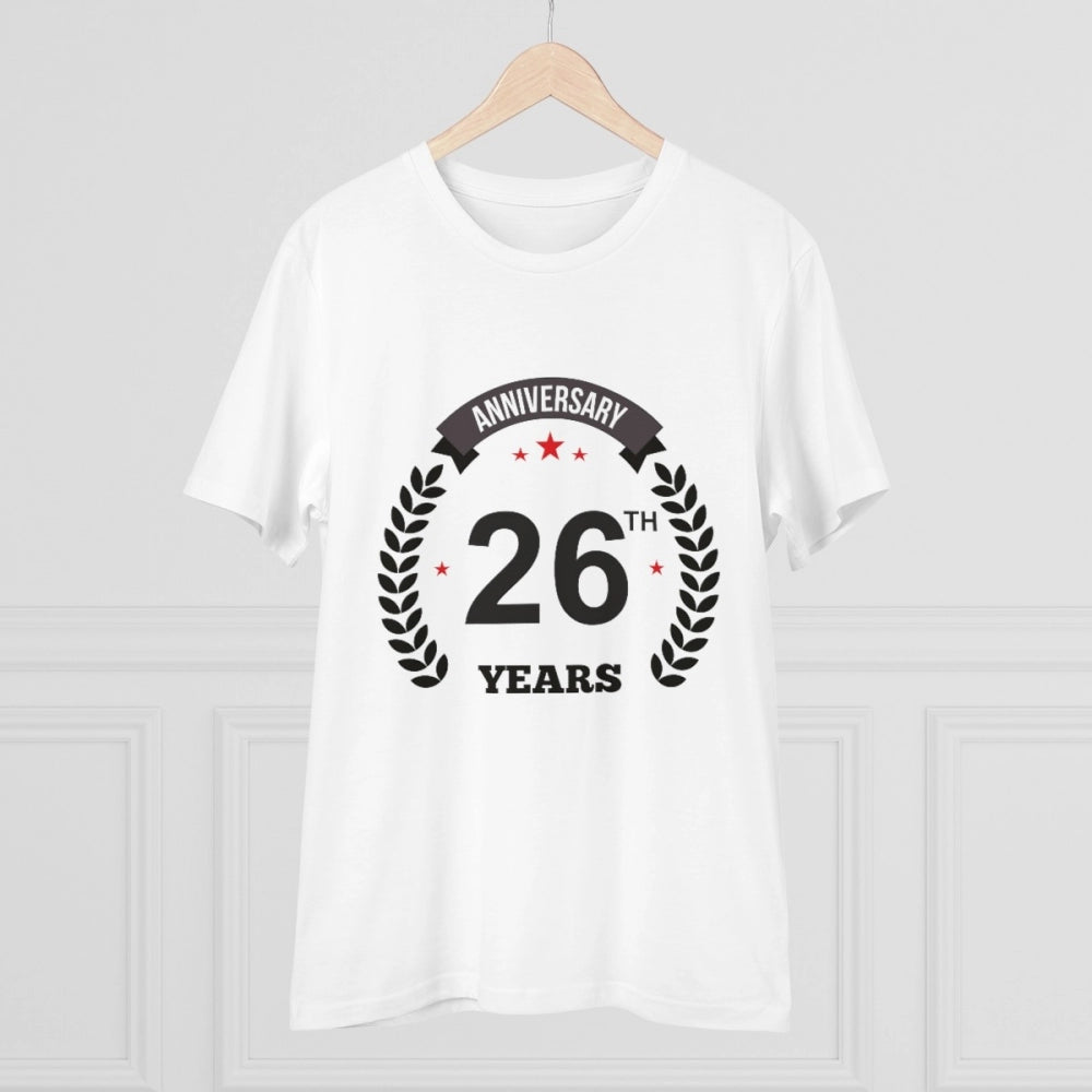 Amfyn Men's PC Cotton 26th Anniversary Printed T Shirt (Color: White, Thread Count: 180GSM)