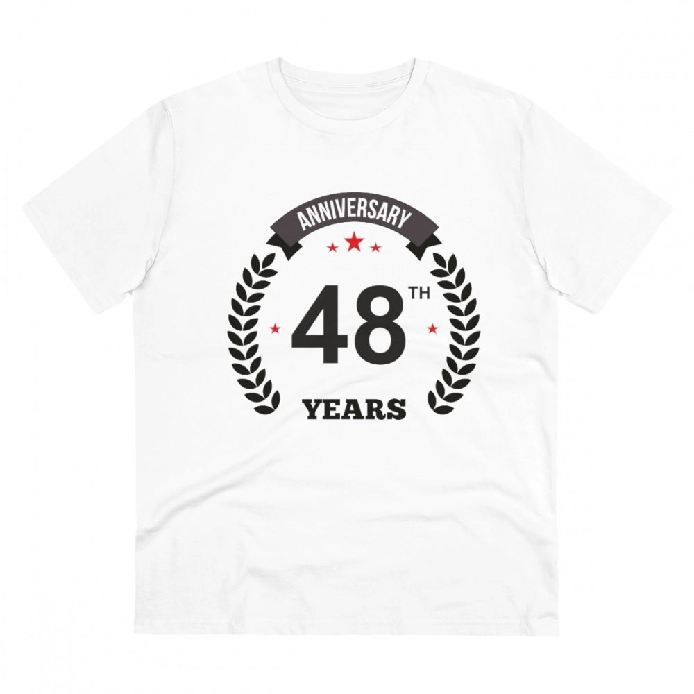 Amfyn Men's PC Cotton 48th Anniversary Printed T Shirt (Color: White, Thread Count: 180GSM)