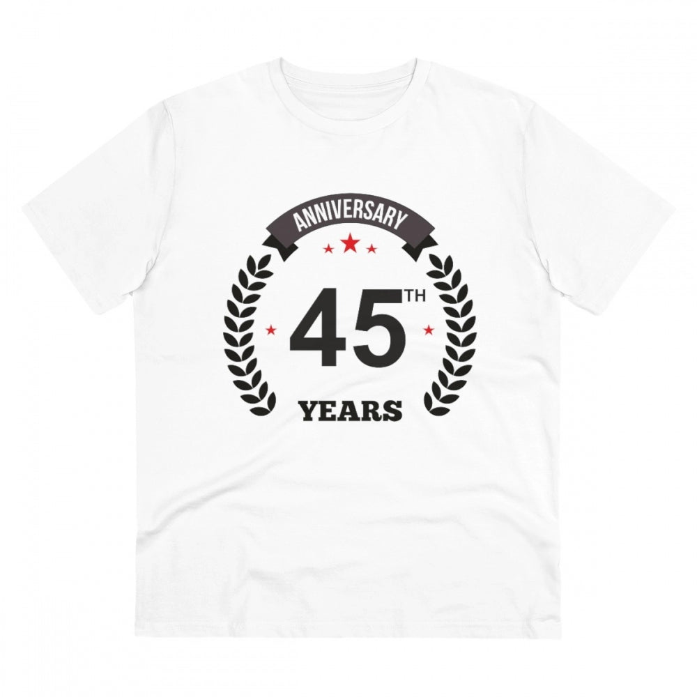 Amfyn Men's PC Cotton 45th Anniversary Printed T Shirt (Color: White, Thread Count: 180GSM)