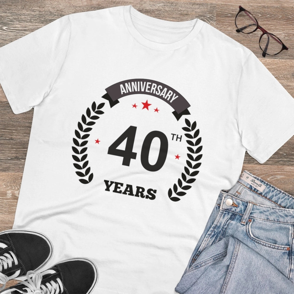 Amfyn Men's PC Cotton 40th Anniversary Printed T Shirt (Color: White, Thread Count: 180GSM)