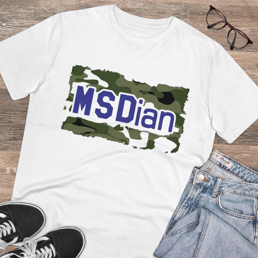 Amfyn Men's PC Cotton Cricket Design Printed T Shirt (Color: White, Thread Count: 180GSM)