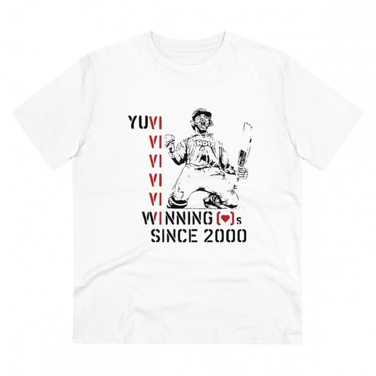 Amfyn Men's PC Cotton Cricket Design Printed T Shirt (Color: White, Thread Count: 180GSM)