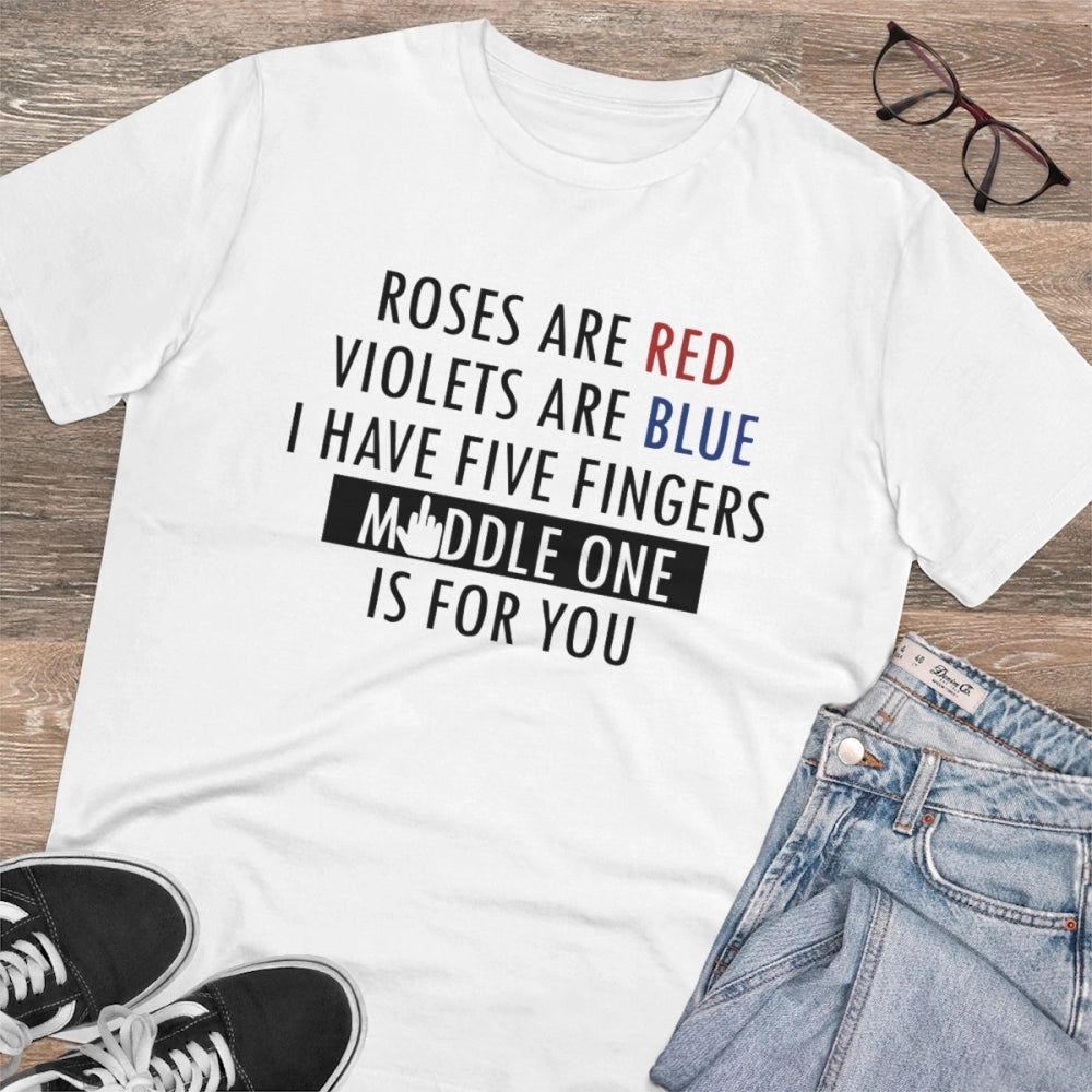 Amfyn Men's PC Cotton Roses Are Red Printed T Shirt (Color: White, Thread Count: 180GSM)