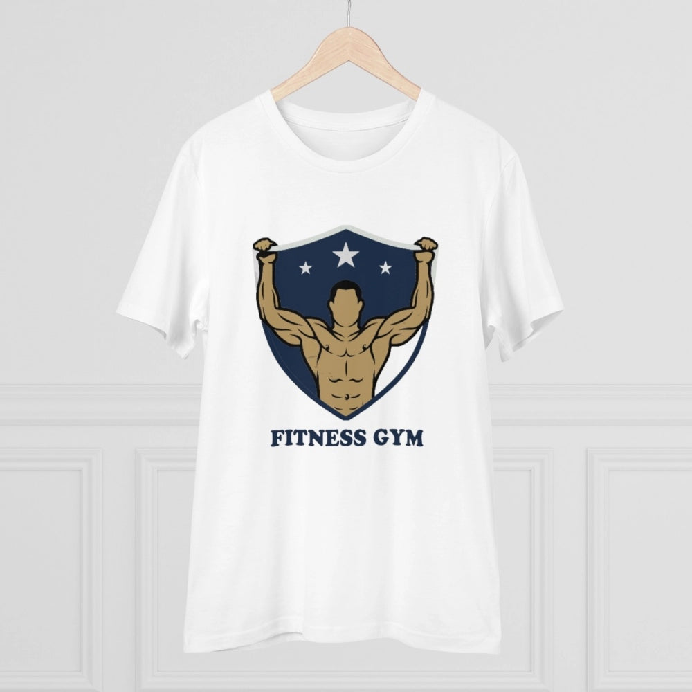 Amfyn Men's PC Cotton Fittnes Gym Printed T Shirt (Color: White, Thread Count: 180GSM)