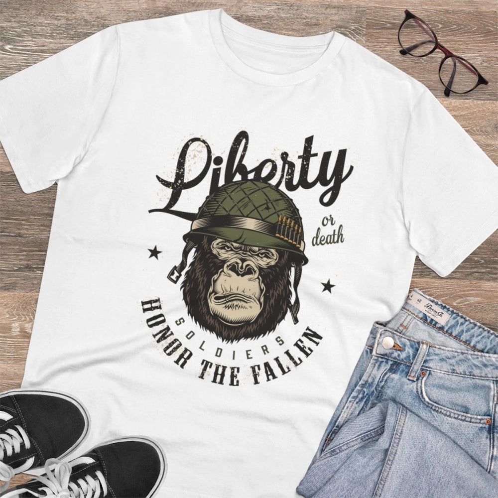 Amfyn Men's PC Cotton Gorila Desing Printed T Shirt (Color: White, Thread Count: 180GSM)