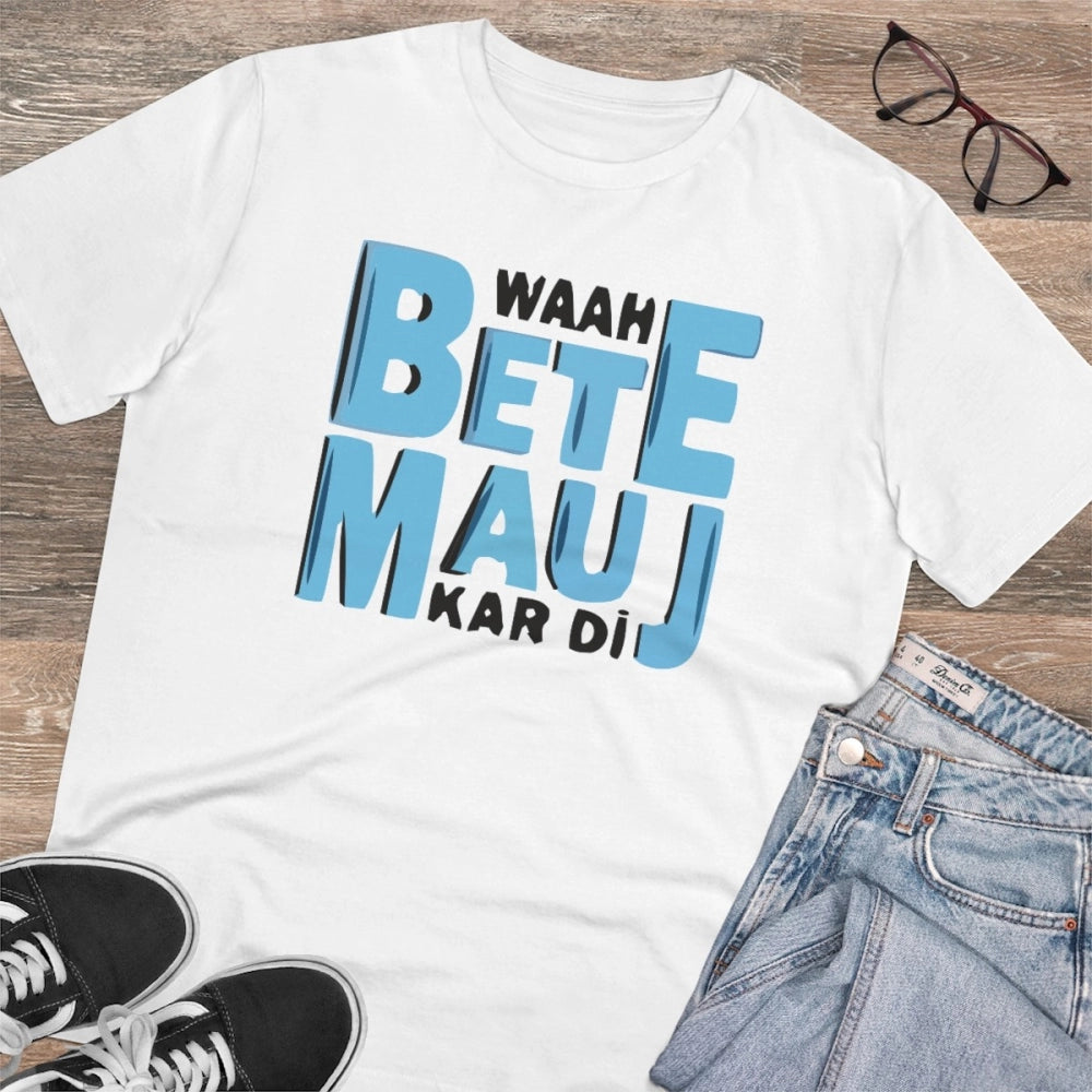 Amfyn Men's PC Cotton Mojj Kardi Printed T Shirt (Color: White, Thread Count: 180GSM)