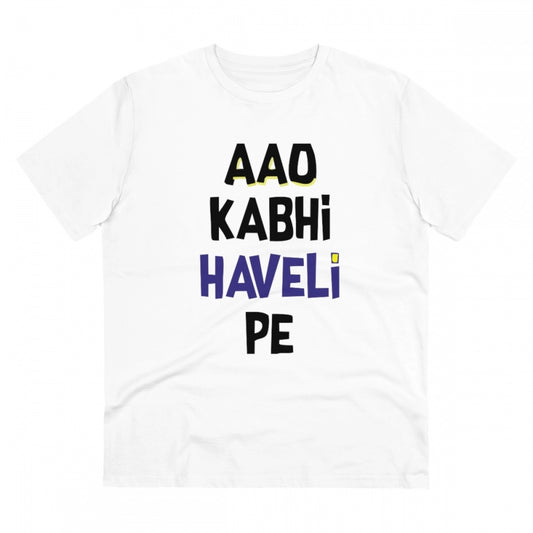 Amfyn Men's PC Cotton Aao Kabhi Haveli Pe Printed T Shirt (Color: White, Thread Count: 180GSM)