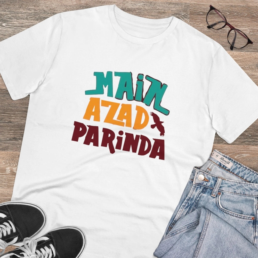 Amfyn Men's PC Cotton Me Azad Parinda Printed T Shirt (Color: White, Thread Count: 180GSM)