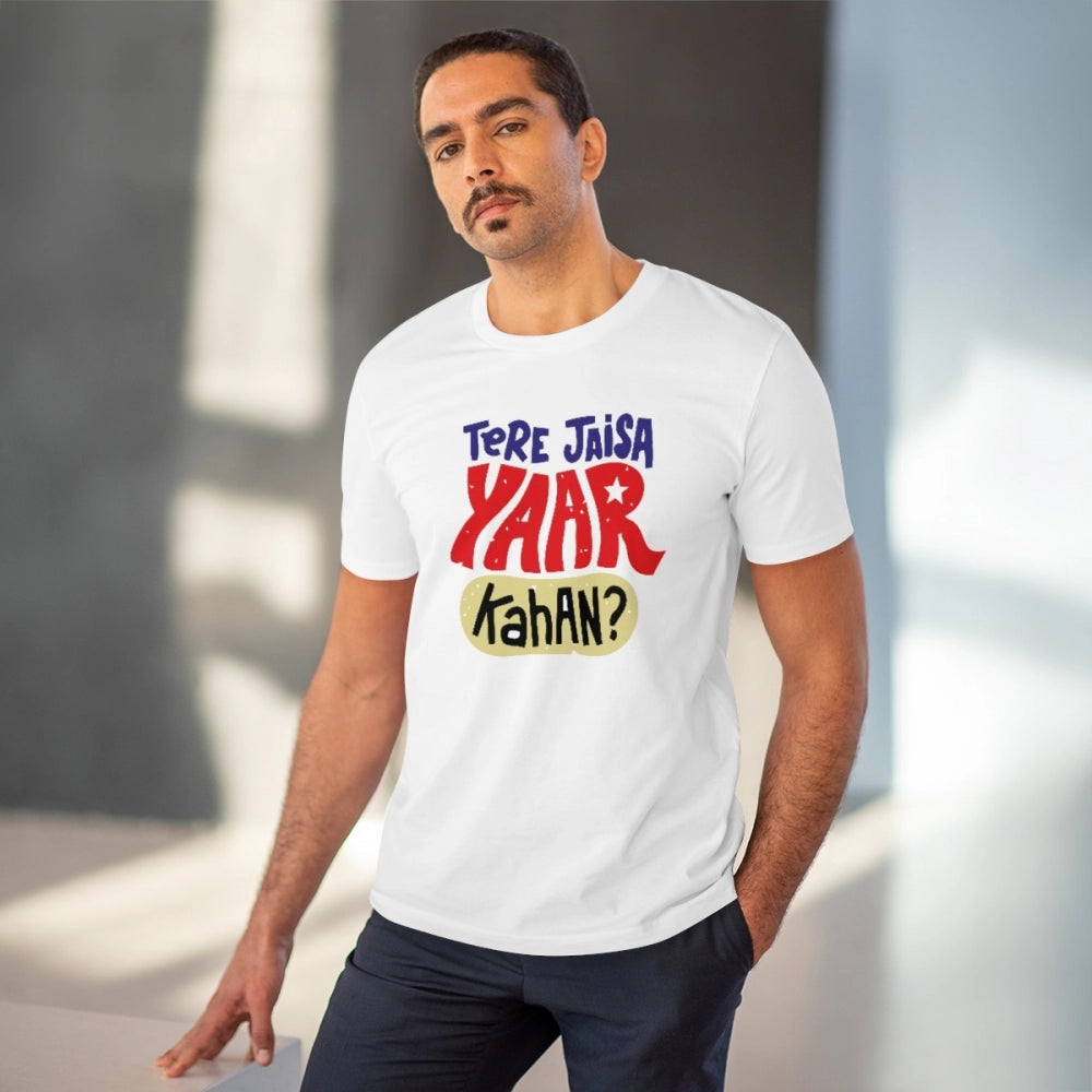 Amfyn Men's PC Cotton Tere Jeisa Yaar Kaha Printed T Shirt (Color: White, Thread Count: 180GSM)