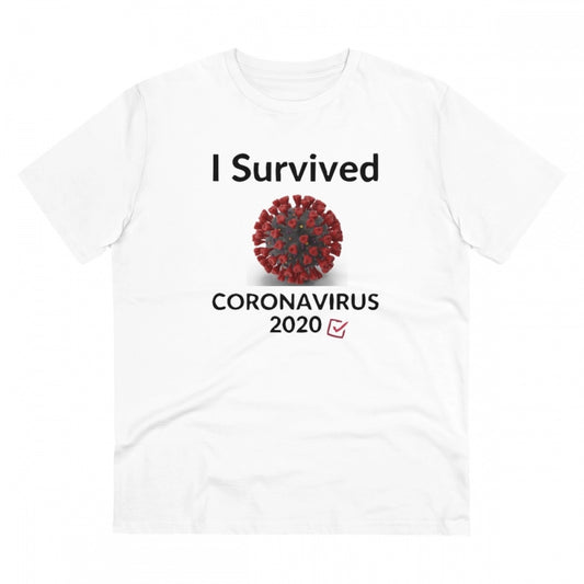 Amfyn Men's PC Cotton I Survived Corornavirus 2020 Printed T Shirt (Color: White, Thread Count: 180GSM)