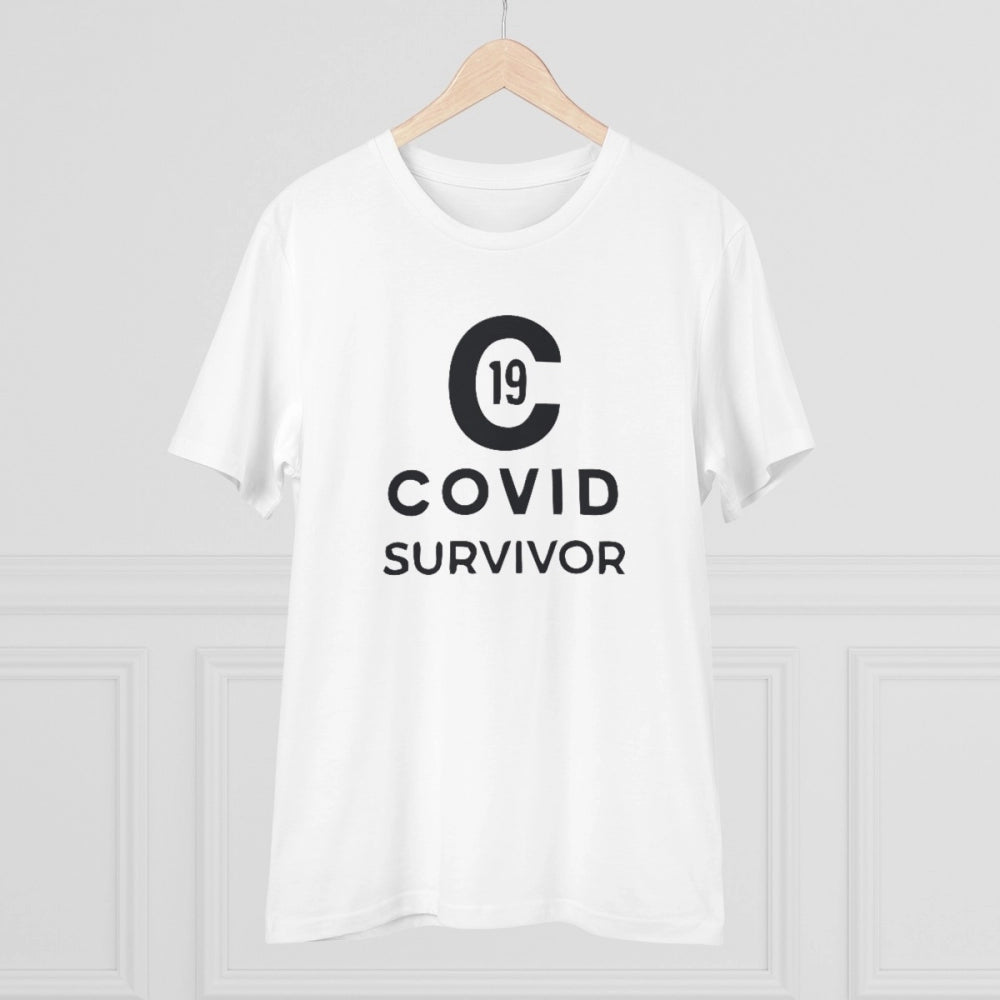 Amfyn Men's PC Cotton Covid 19 Survivor Printed T Shirt (Color: White, Thread Count: 180GSM)