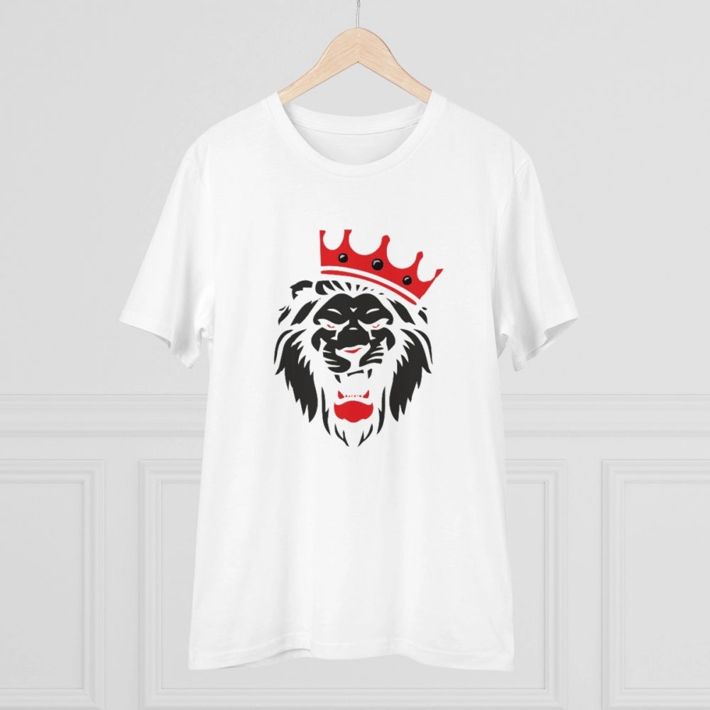 Amfyn Men's PC Cotton Lion Logo Printed T Shirt (Color: White, Thread Count: 180GSM)