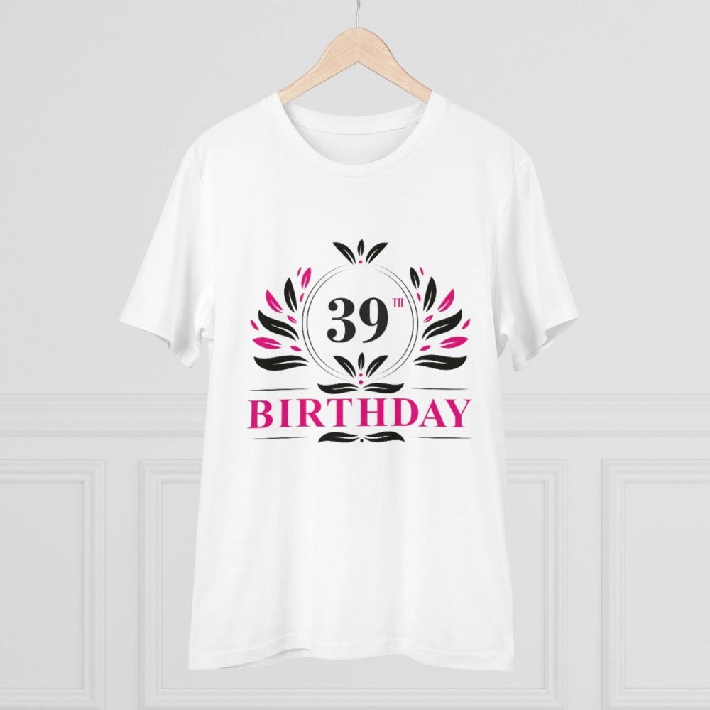 Amfyn Men's PC Cotton 39th Birthday Printed T Shirt (Color: White, Thread Count: 180GSM)