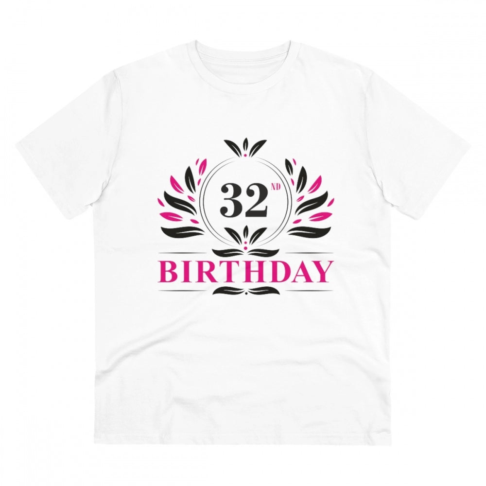 Amfyn Men's PC Cotton 32nd Birthday Printed T Shirt (Color: White, Thread Count: 180GSM)
