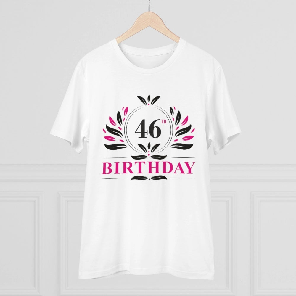 Amfyn Men's PC Cotton 46th Birthday Printed T Shirt (Color: White, Thread Count: 180GSM)
