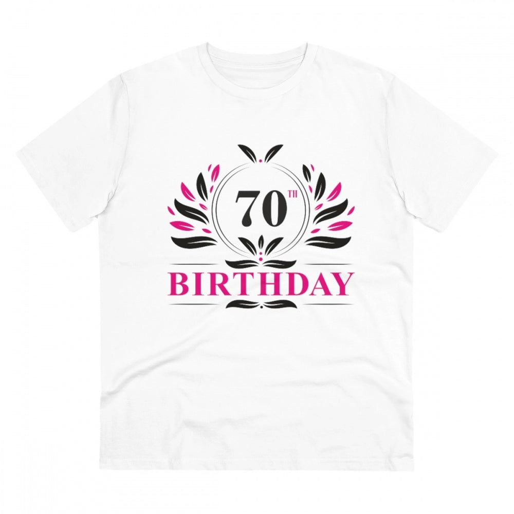 Amfyn Men's PC Cotton 70th Birthday Printed T Shirt (Color: White, Thread Count: 180GSM)
