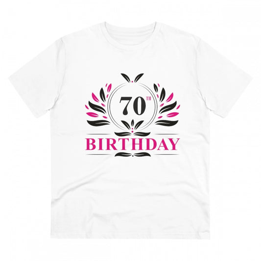 Amfyn Men's PC Cotton 70th Birthday Printed T Shirt (Color: White, Thread Count: 180GSM)