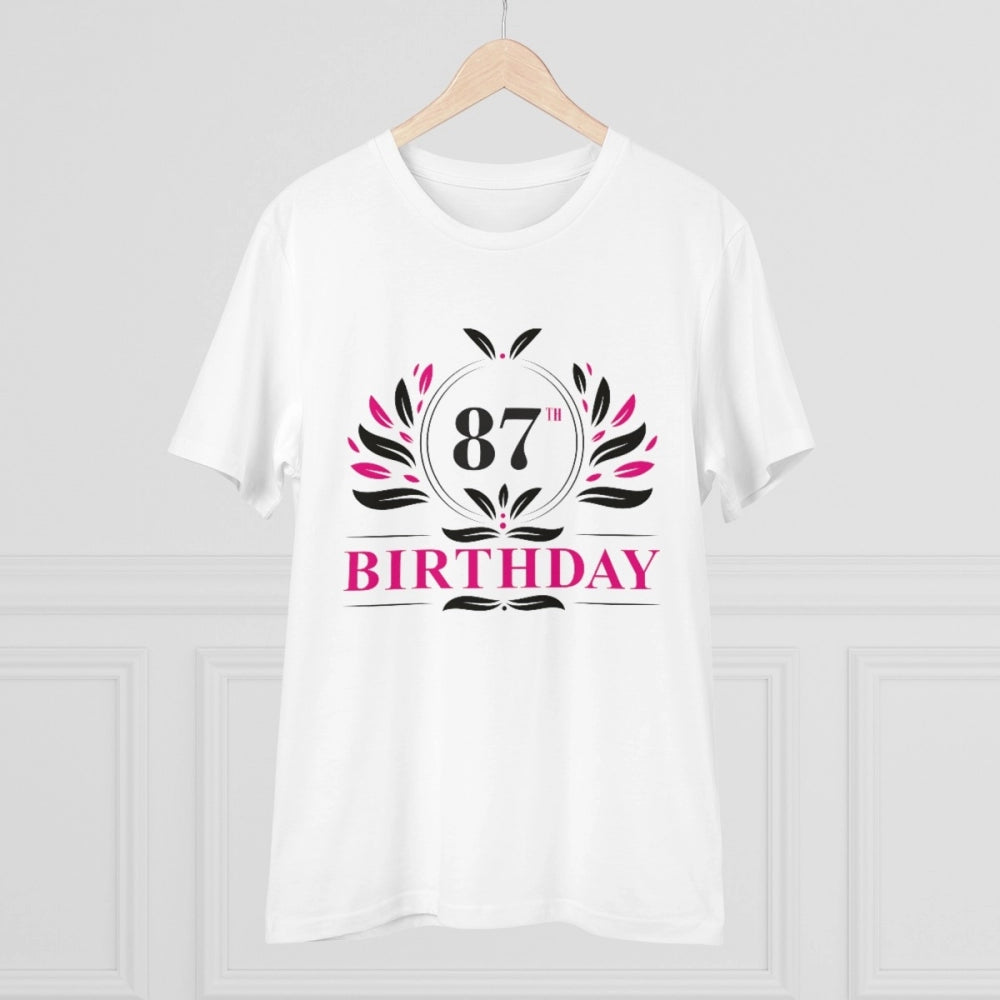 Amfyn Men's PC Cotton 87th Birthday Printed T Shirt (Color: White, Thread Count: 180GSM)