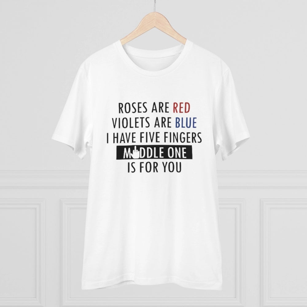 Amfyn Men's PC Cotton Roses Are Red Printed T Shirt (Color: White, Thread Count: 180GSM)