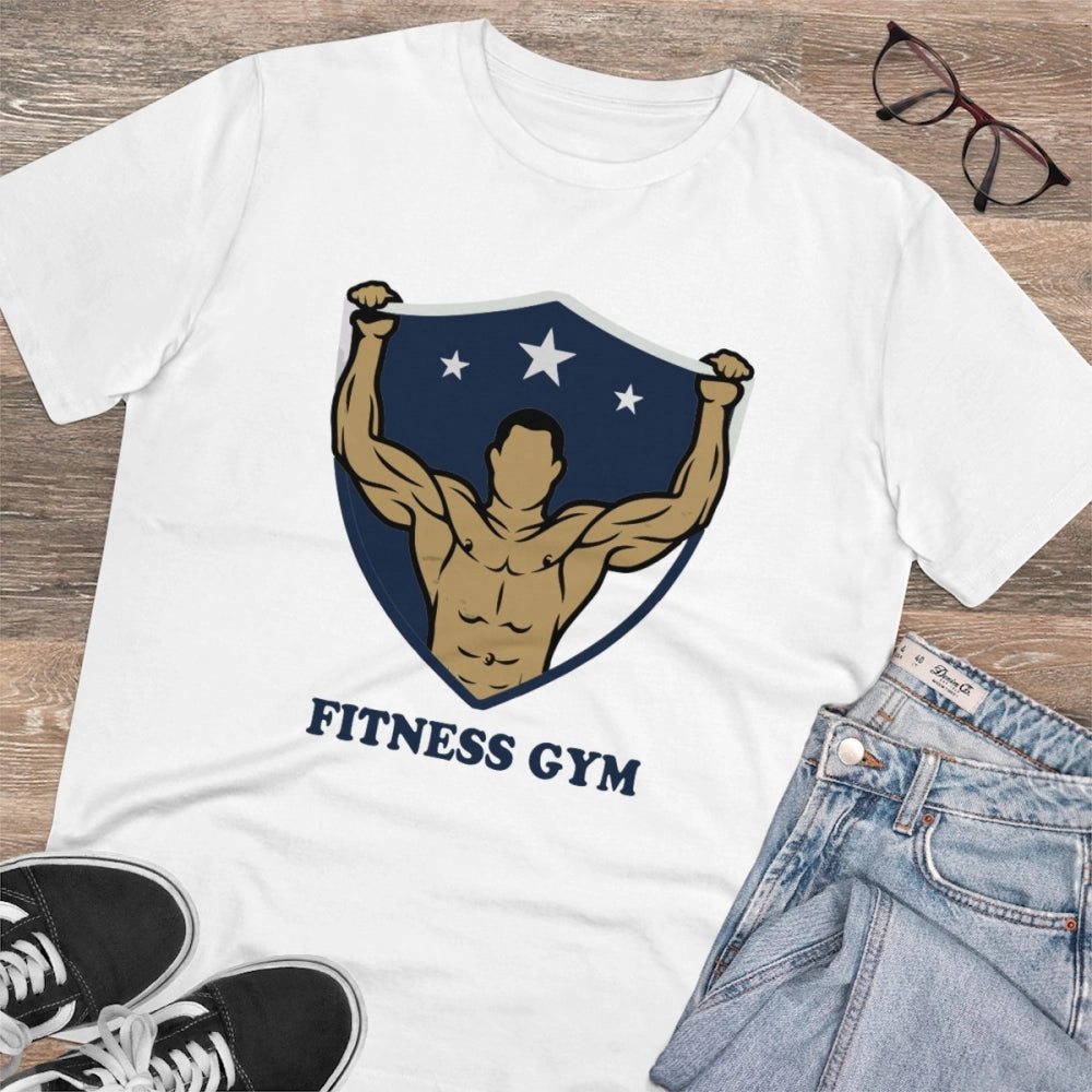 Amfyn Men's PC Cotton Fittnes Gym Printed T Shirt (Color: White, Thread Count: 180GSM)