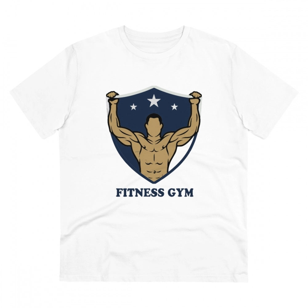 Amfyn Men's PC Cotton Fittnes Gym Printed T Shirt (Color: White, Thread Count: 180GSM)