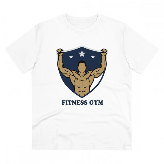 Amfyn Men's PC Cotton Fittnes Gym Printed T Shirt (Color: White, Thread Count: 180GSM)