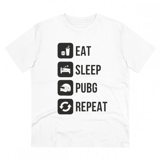 Amfyn Men's PC Cotton Eat Sleep Pubg Repeat Printed T Shirt (Color: White, Thread Count: 180GSM)