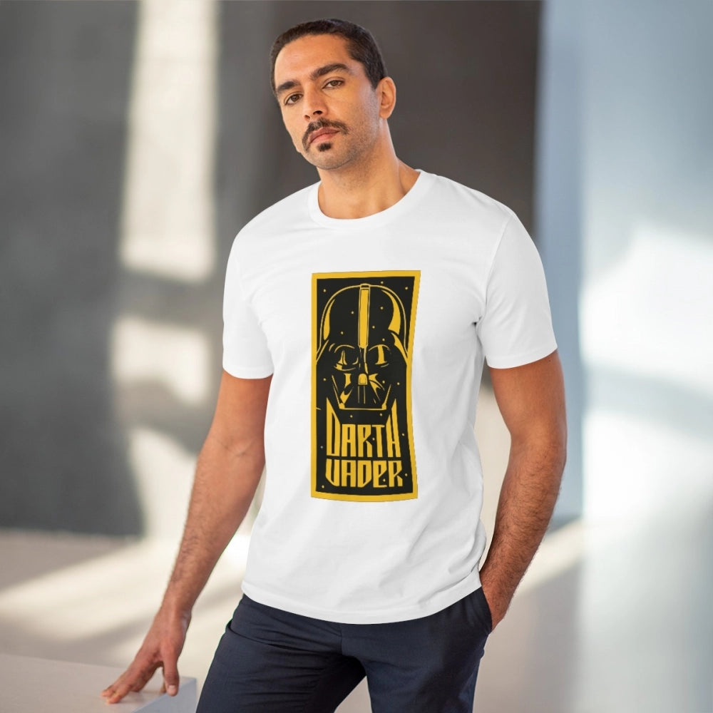 Amfyn Men's PC Cotton Darth Vader Printed T Shirt (Color: White, Thread Count: 180GSM)