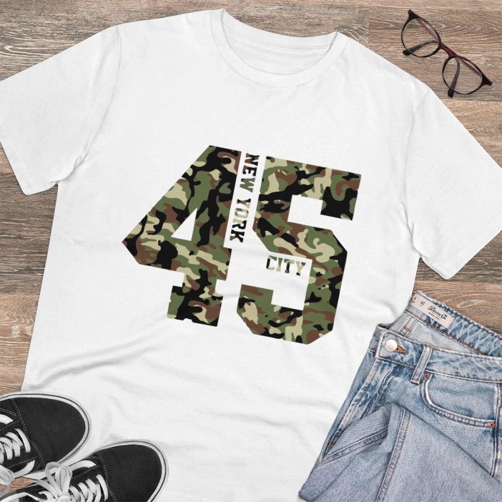 Amfyn Men's PC Cotton New York City Printed T Shirt (Color: White, Thread Count: 180GSM)