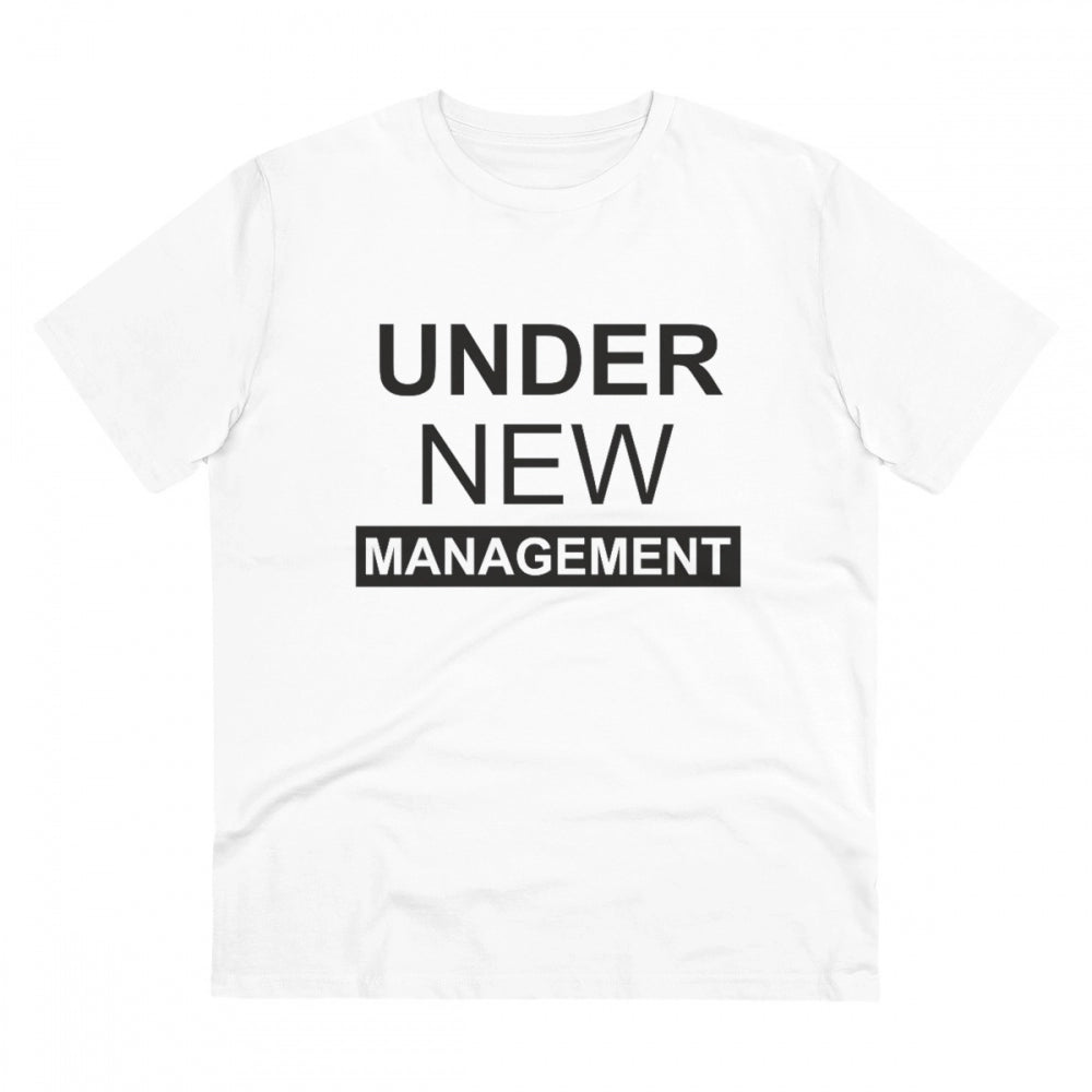 Amfyn Men's PC Cotton Under New Management Desing Printed T Shirt (Color: White, Thread Count: 180GSM)