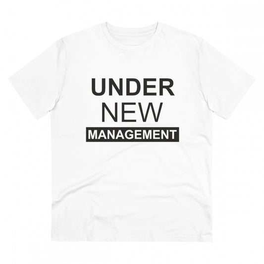 Amfyn Men's PC Cotton Under New Management Desing Printed T Shirt (Color: White, Thread Count: 180GSM)