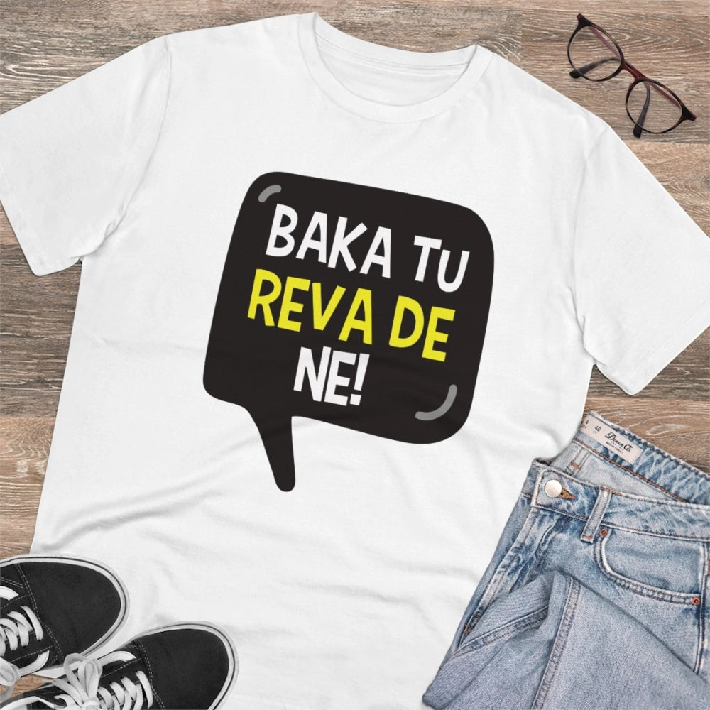 Amfyn Men's PC Cotton Baka Tu Reva De Printed T Shirt (Color: White, Thread Count: 180GSM)