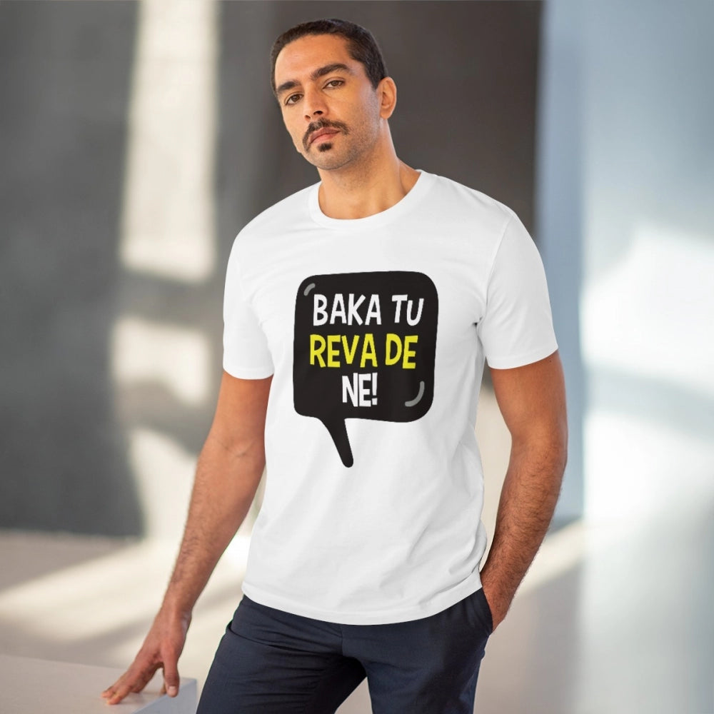 Amfyn Men's PC Cotton Baka Tu Reva De Printed T Shirt (Color: White, Thread Count: 180GSM)