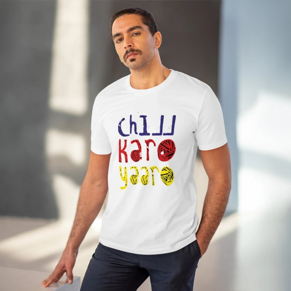 Amfyn Men's PC Cotton Chil Karo Yaar Printed T Shirt (Color: White, Thread Count: 180GSM)