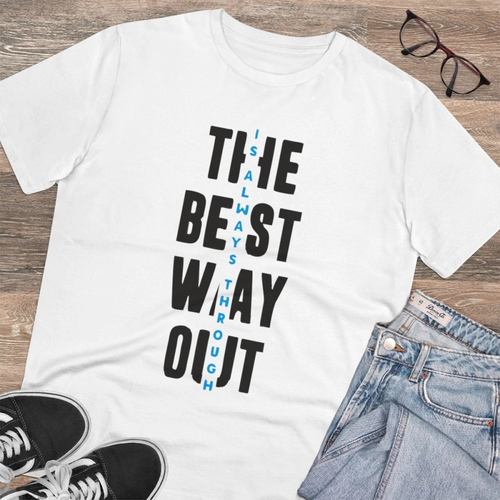 Amfyn Men's PC Cotton The Best Way Out Printed T Shirt (Color: White, Thread Count: 180GSM)