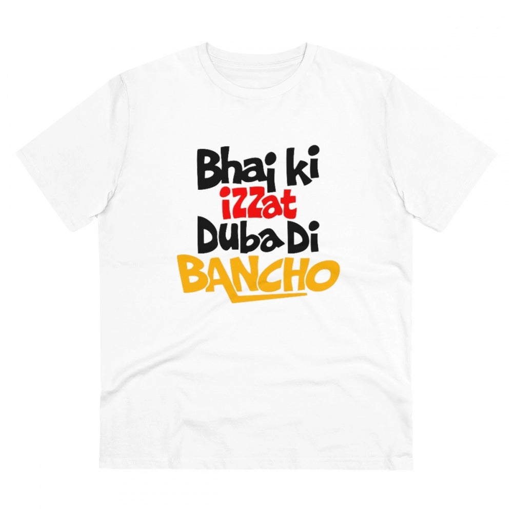 Amfyn Men's PC Cotton Bhai Ki Izzat Dubadi Bancho Printed T Shirt (Color: White, Thread Count: 180GSM)