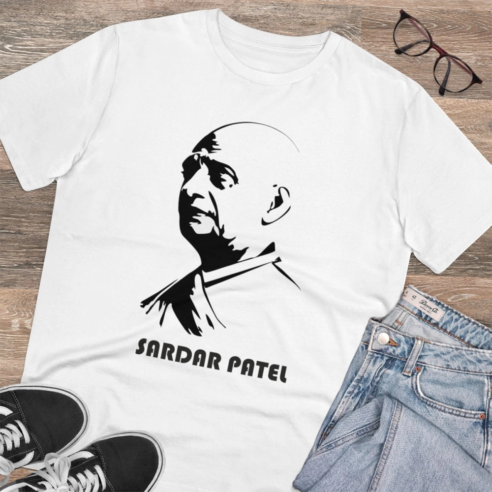 Amfyn Men's PC Cotton Sardar Patel Printed T Shirt (Color: White, Thread Count: 180GSM)