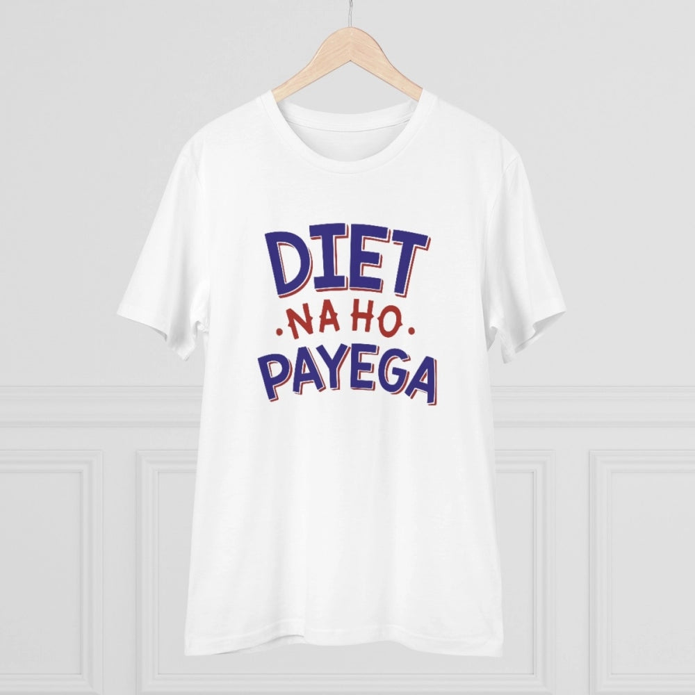 Amfyn Men's PC Cotton Diet Na Ho Payega Printed T Shirt (Color: White, Thread Count: 180GSM)