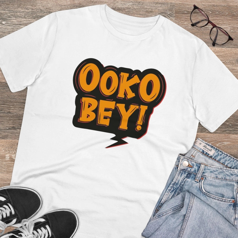 Amfyn Men's PC Cotton Telugu Desing Printed T Shirt (Color: White, Thread Count: 180GSM)