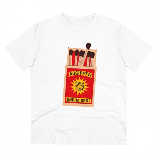 Amfyn Men's PC Cotton Telugu Desing Printed T Shirt (Color: White, Thread Count: 180GSM)