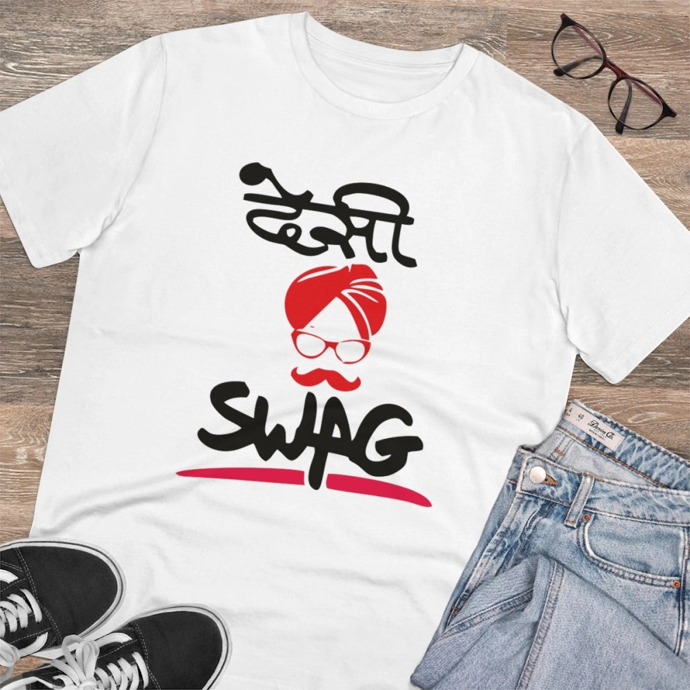 Amfyn Men's PC Cotton Desi Swag Printed T Shirt (Color: White, Thread Count: 180GSM)