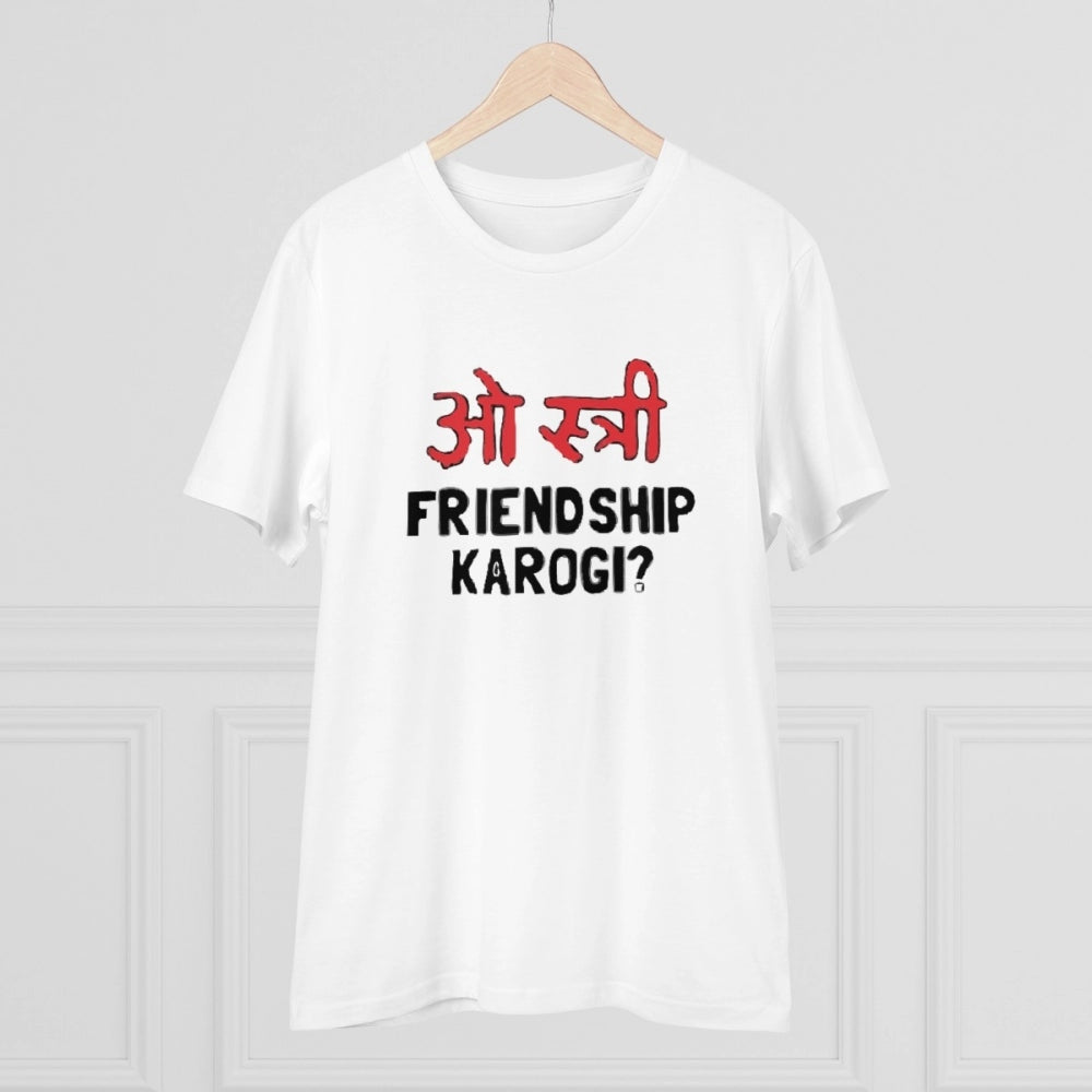 Amfyn Men's PC Cotton Oo Shtree Friendship Karogi Kya Printed T Shirt (Color: White, Thread Count: 180GSM)