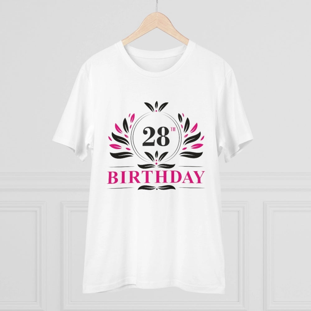 Amfyn Men's PC Cotton 28th Birthday Printed T Shirt (Color: White, Thread Count: 180GSM)